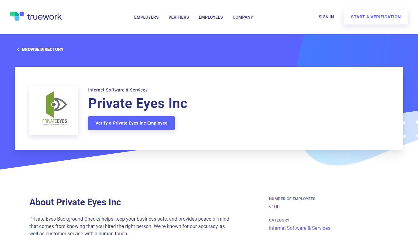 Employment Verification for Private Eyes Inc | Truework